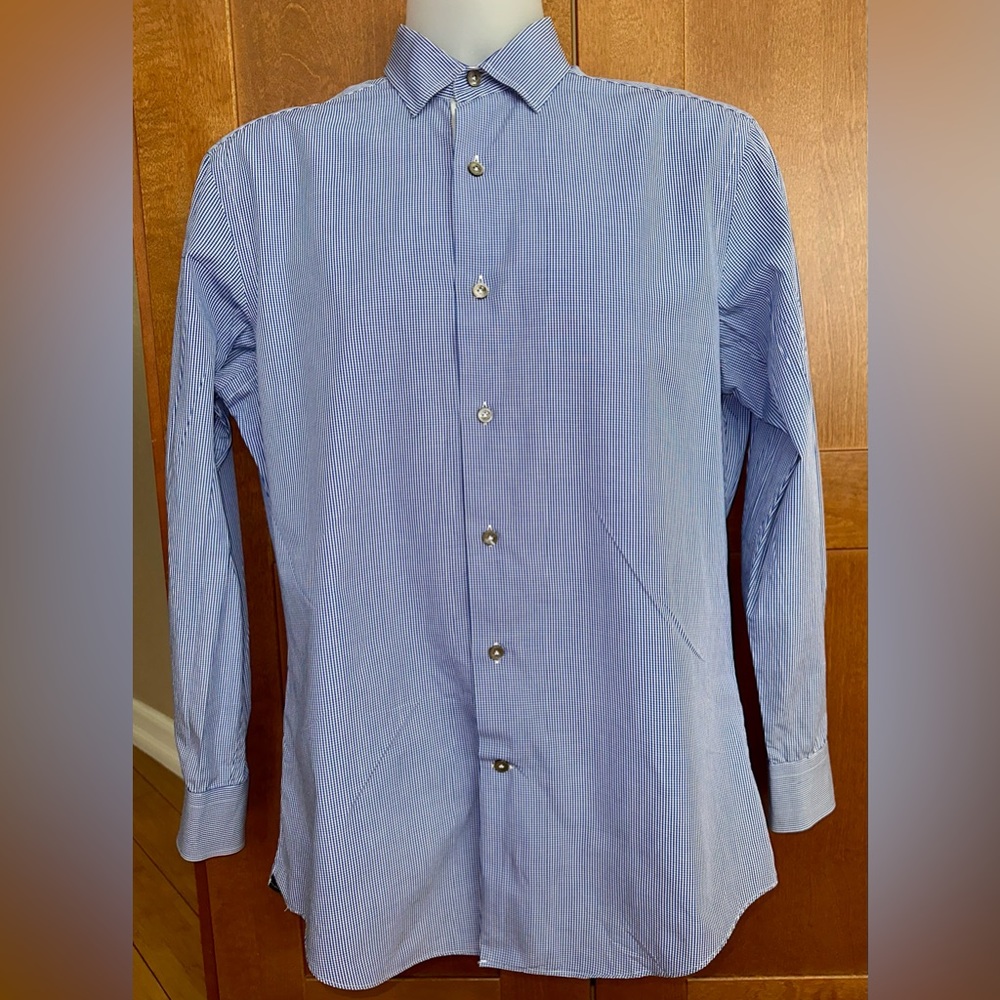 Mens Lanvin Blue & White Ginhgam Button Down - Size 39 - Good Condition